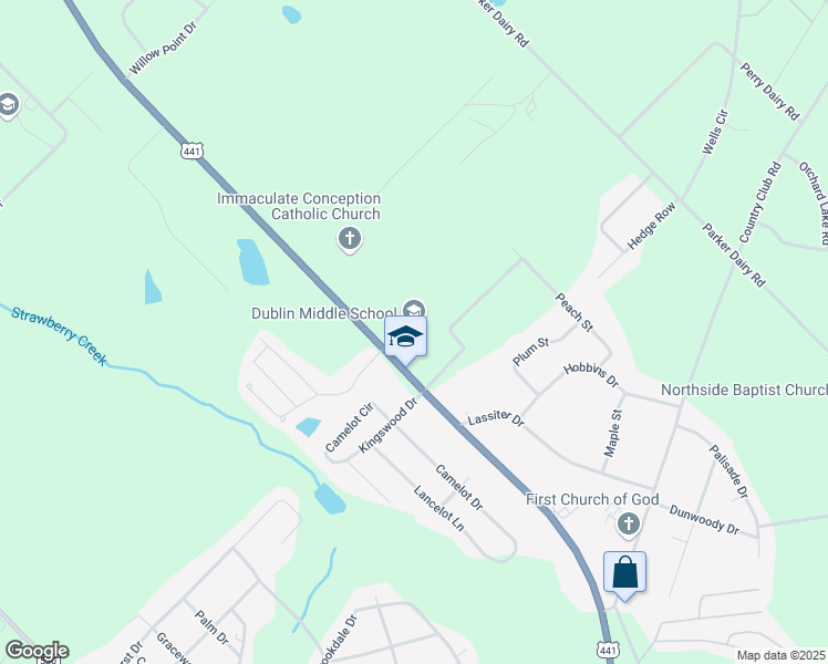 map of restaurants, bars, coffee shops, grocery stores, and more near 1501 North Jefferson Street in Dublin