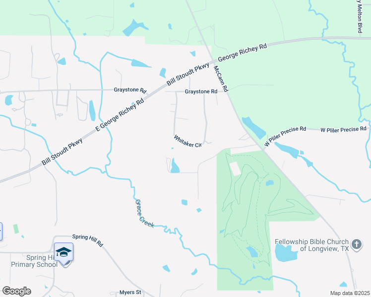 map of restaurants, bars, coffee shops, grocery stores, and more near 5310 Whitaker Circle in Longview