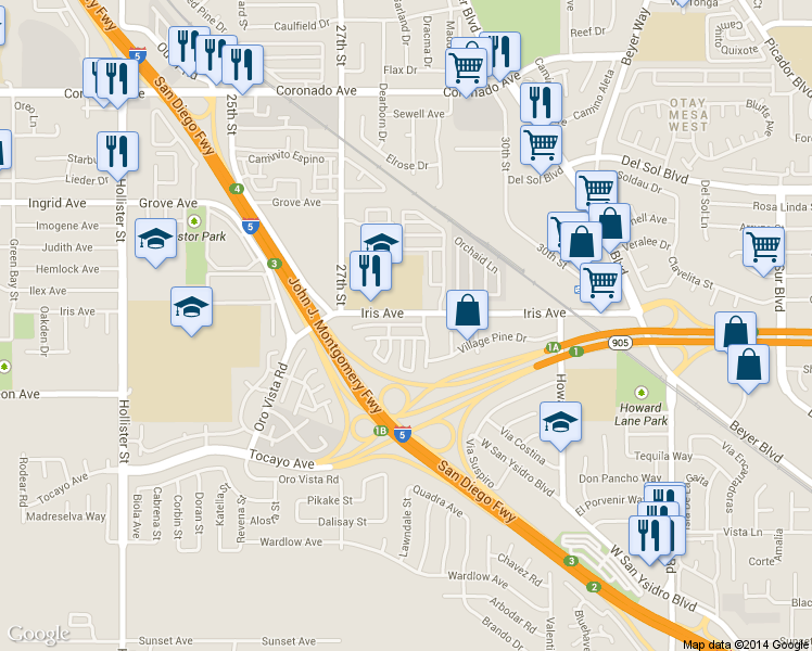 map of restaurants, bars, coffee shops, grocery stores, and more near 2765 Terrace Pine Drive in San Diego