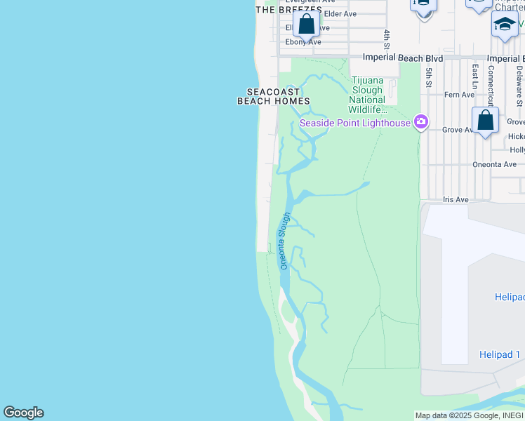 map of restaurants, bars, coffee shops, grocery stores, and more near 1590 Seacoast Drive in Imperial Beach