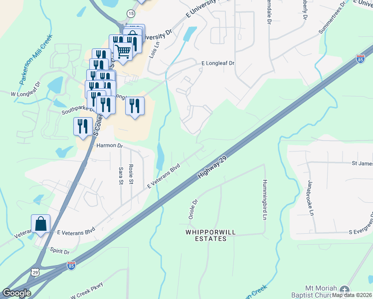 map of restaurants, bars, coffee shops, grocery stores, and more near 1947 Rock Ledge Court in Auburn
