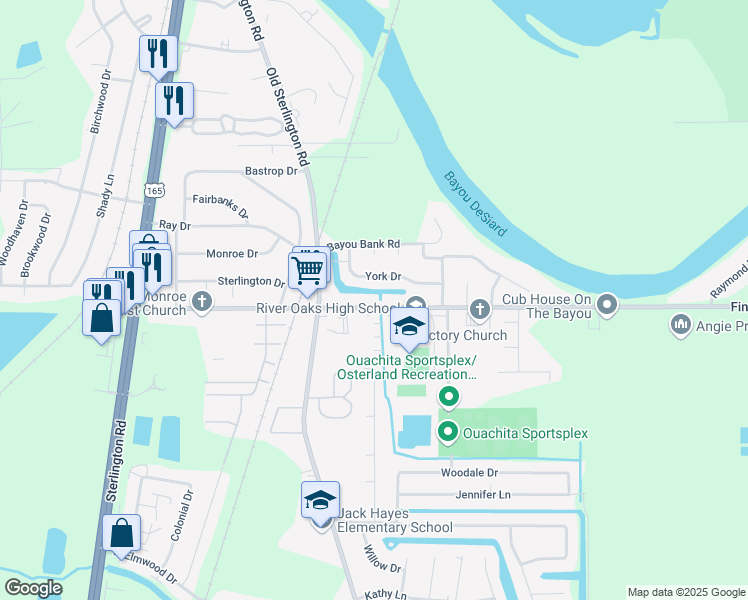 map of restaurants, bars, coffee shops, grocery stores, and more near 515 Finks Hideaway Road in Monroe