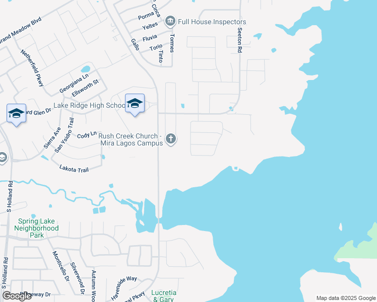 map of restaurants, bars, coffee shops, grocery stores, and more near 7651 Watercrest Lane in Grand Prairie