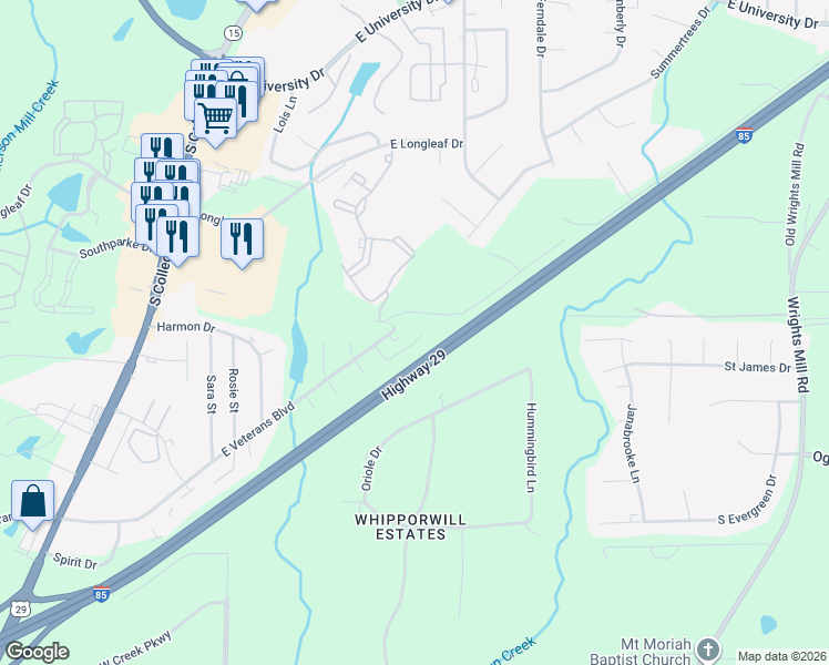 map of restaurants, bars, coffee shops, grocery stores, and more near 2034 Longview Court in Auburn