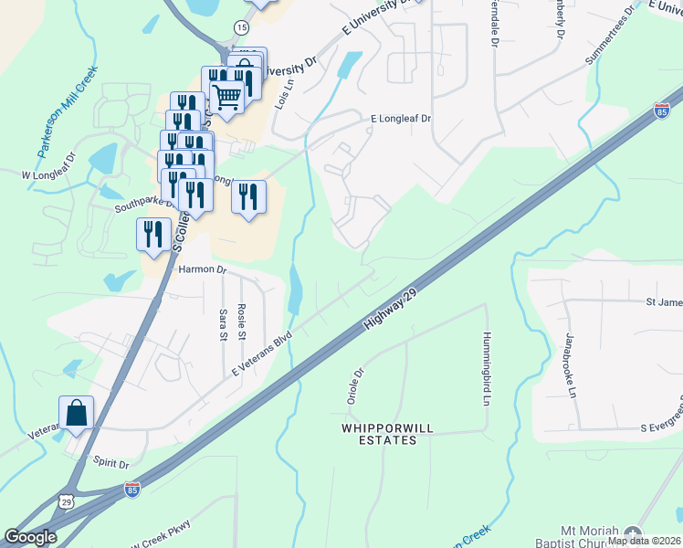 map of restaurants, bars, coffee shops, grocery stores, and more near 1947 Rock Ledge Court in Auburn