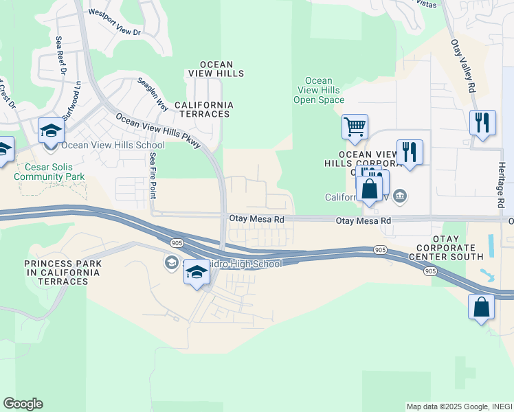 map of restaurants, bars, coffee shops, grocery stores, and more near 5550 Surfrider Way in San Diego