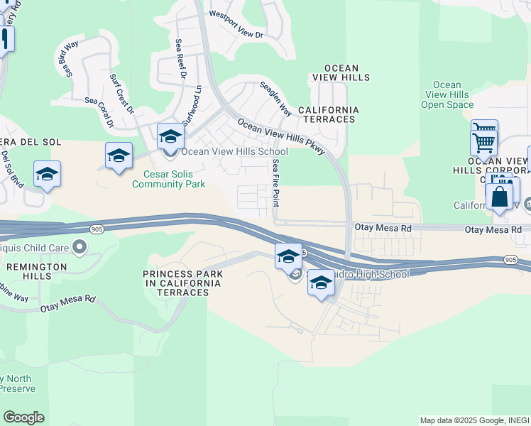 map of restaurants, bars, coffee shops, grocery stores, and more near 5208 Surfwalk Way in San Diego