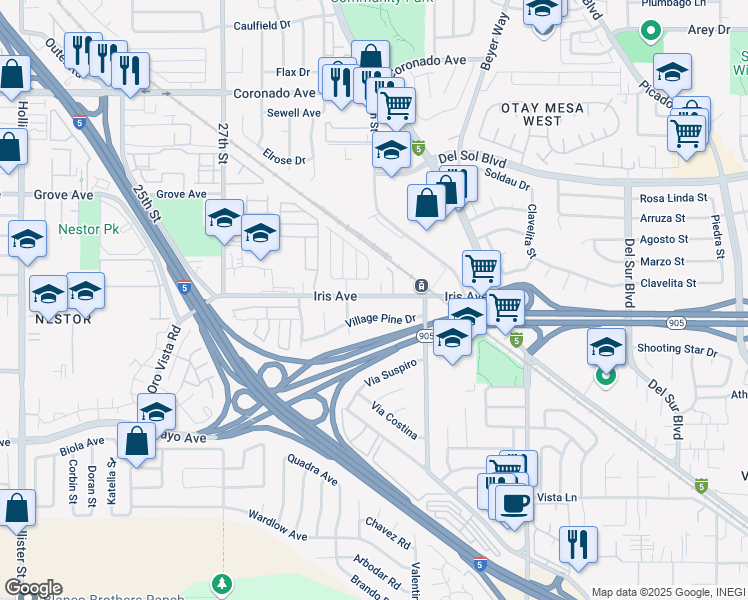 map of restaurants, bars, coffee shops, grocery stores, and more near 2978 Iris Avenue in San Diego