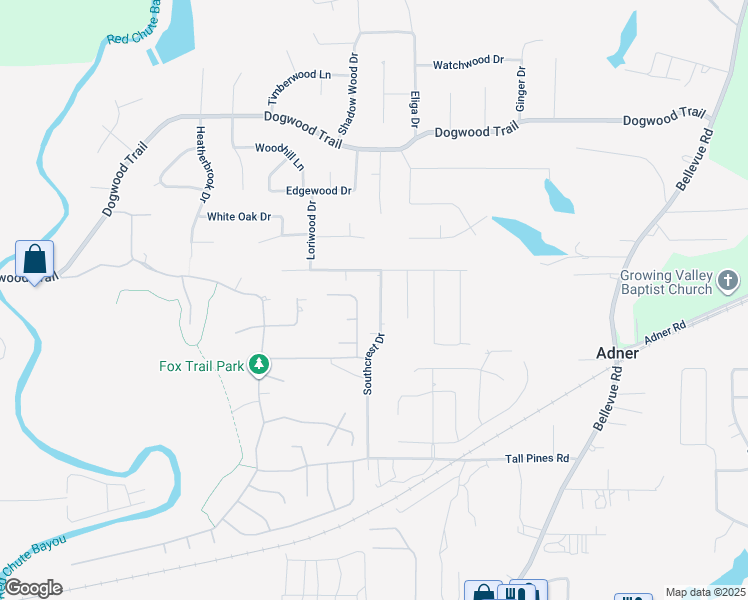 map of restaurants, bars, coffee shops, grocery stores, and more near 2635 Southcrest Drive in Haughton