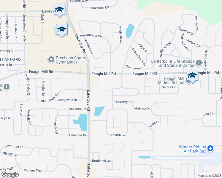 map of restaurants, bars, coffee shops, grocery stores, and more near 111 Dorothy Court in Warner Robins