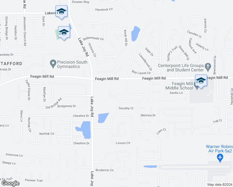 map of restaurants, bars, coffee shops, grocery stores, and more near 111 Dorothy Court in Warner Robins