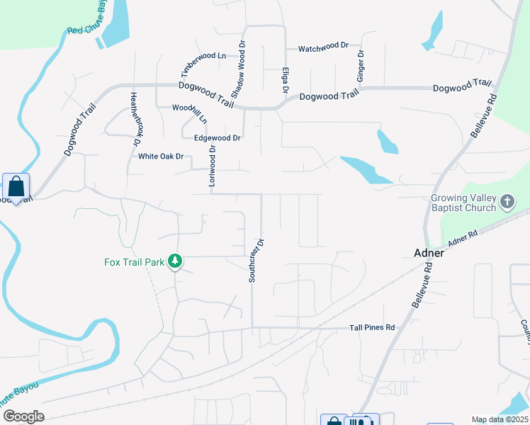 map of restaurants, bars, coffee shops, grocery stores, and more near 2644 Southcrest Drive in Haughton