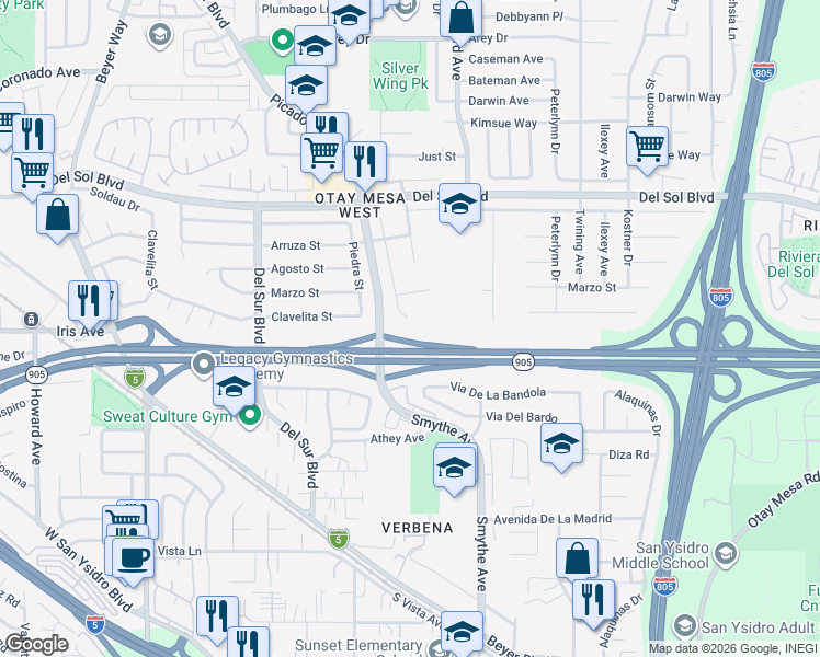 map of restaurants, bars, coffee shops, grocery stores, and more near 1488 Pequena Street in San Diego