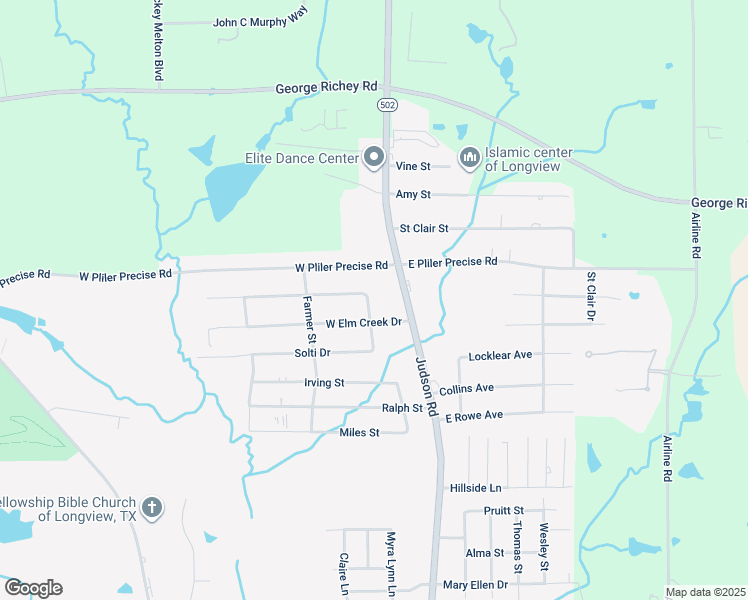 map of restaurants, bars, coffee shops, grocery stores, and more near 4609 Judson Road in Longview