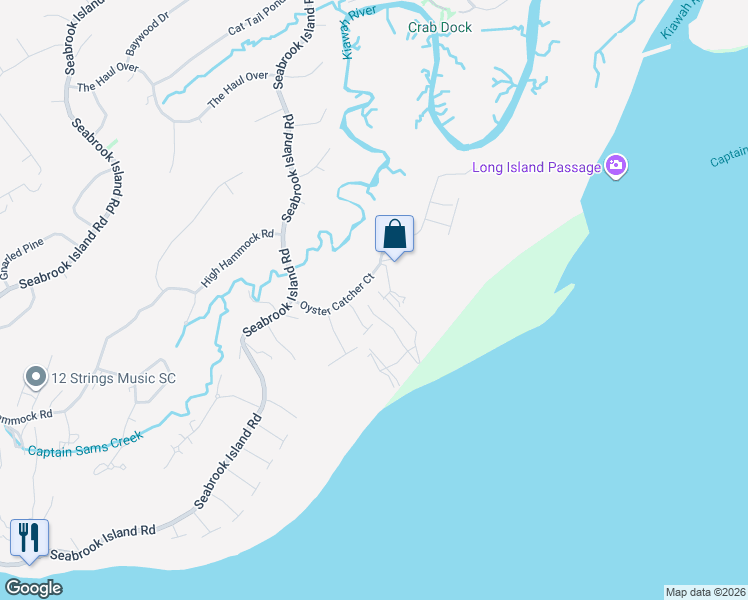 map of restaurants, bars, coffee shops, grocery stores, and more near 2213 Rolling Dune Road in Johns Island