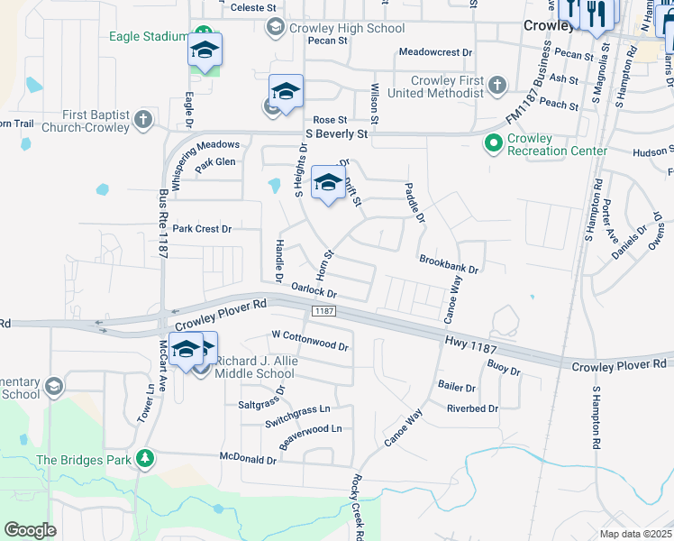 map of restaurants, bars, coffee shops, grocery stores, and more near 793 Keel Line Drive in Crowley