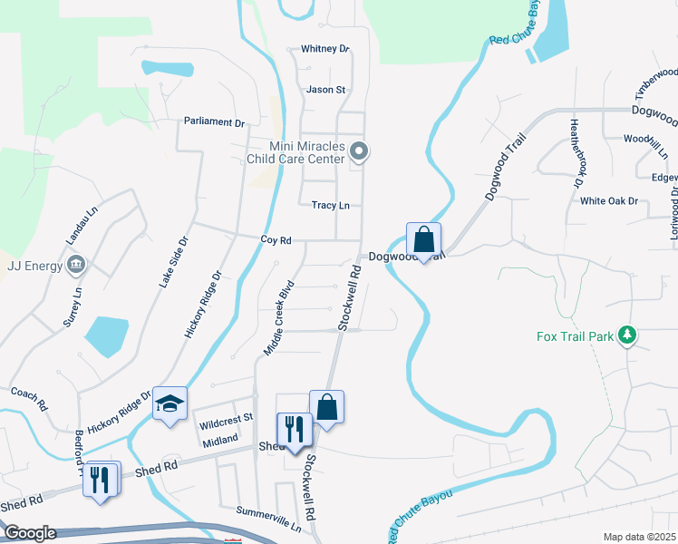 map of restaurants, bars, coffee shops, grocery stores, and more near 6014 Pepperwood Circle in Bossier City