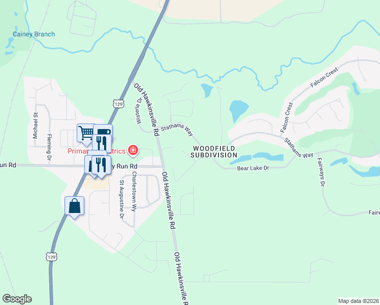 map of restaurants, bars, coffee shops, grocery stores, and more near 91 Stathams Way in Warner Robins