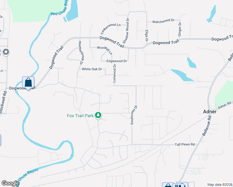 map of restaurants, bars, coffee shops, grocery stores, and more near 322 Blue Fox Circle in Haughton