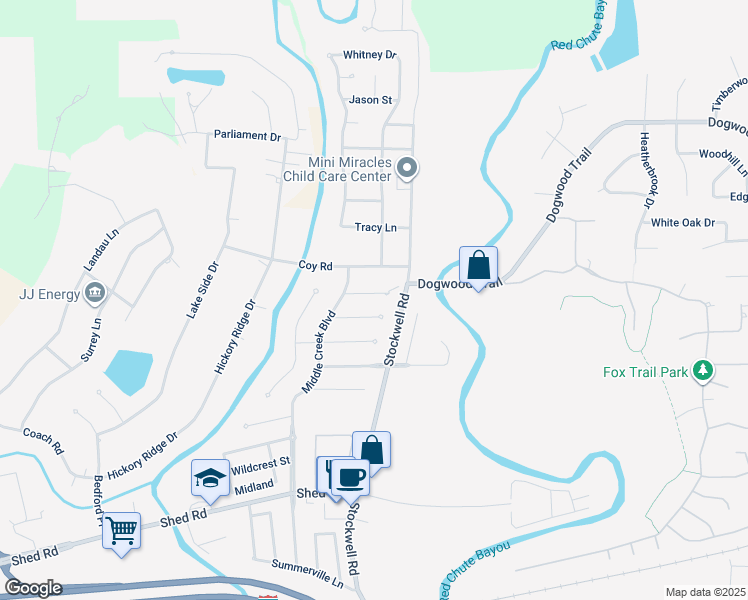map of restaurants, bars, coffee shops, grocery stores, and more near 6009 Pepperwood Circle in Bossier City