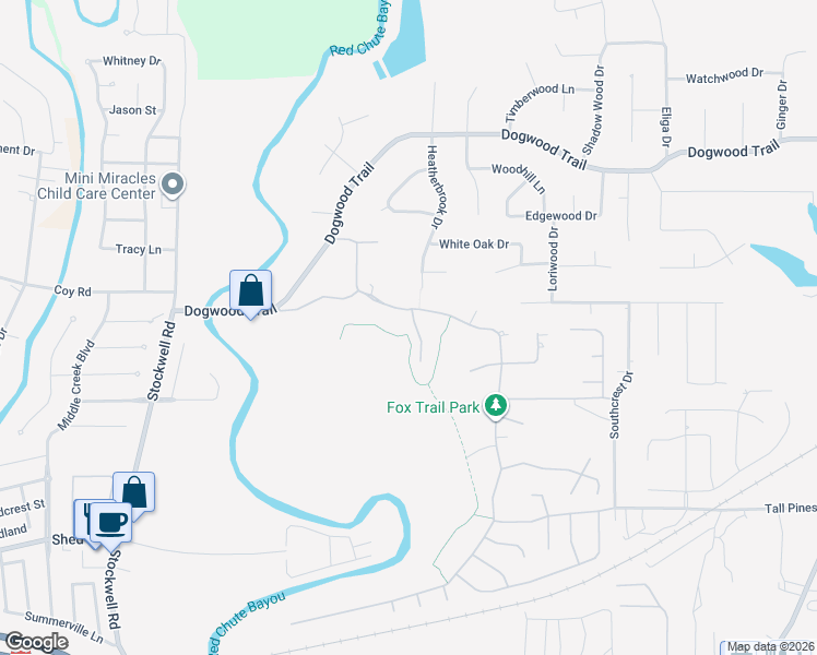 map of restaurants, bars, coffee shops, grocery stores, and more near 224 Dogwood South Lane in Haughton