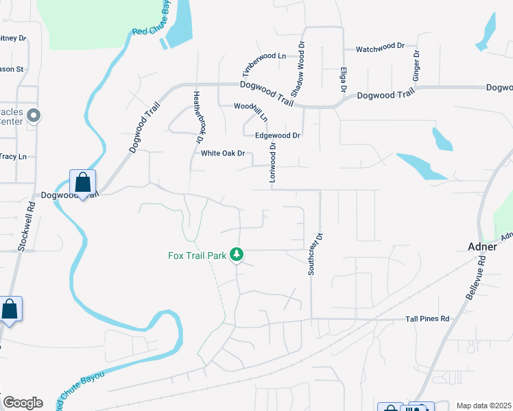 map of restaurants, bars, coffee shops, grocery stores, and more near 321 Blue Fox Circle in Haughton