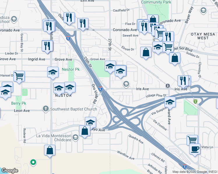 map of restaurants, bars, coffee shops, grocery stores, and more near 1530 27th Street in San Diego