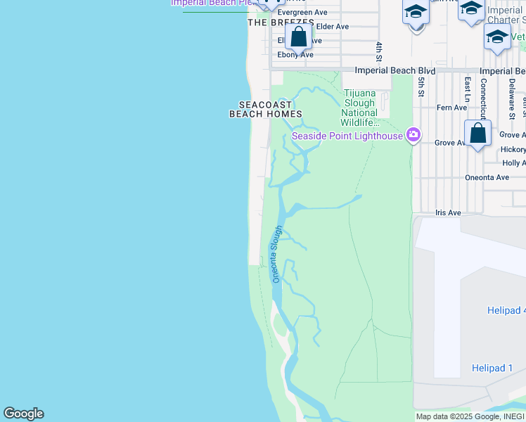 map of restaurants, bars, coffee shops, grocery stores, and more near Seacoast Dr & Encanto Ave in Imperial Beach