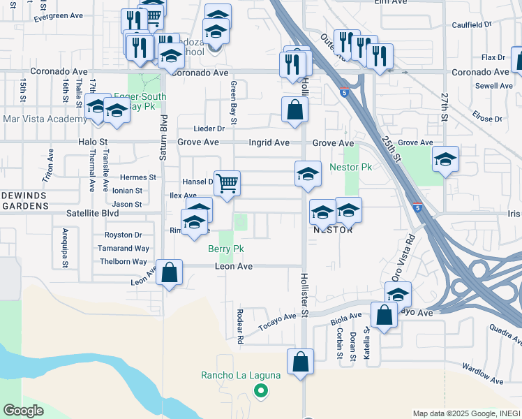 map of restaurants, bars, coffee shops, grocery stores, and more near 2164 Iris Avenue in San Diego