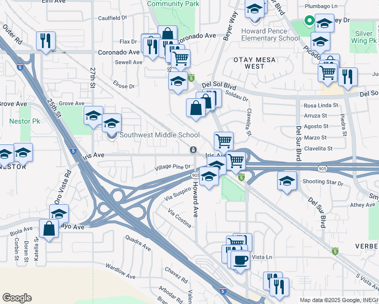 map of restaurants, bars, coffee shops, grocery stores, and more near 3060 Iris Avenue in San Diego