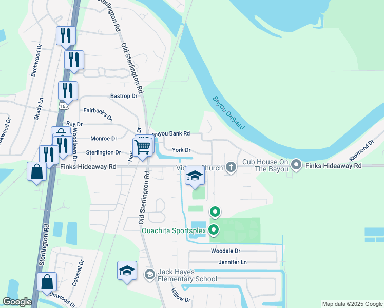 map of restaurants, bars, coffee shops, grocery stores, and more near 110 York Dr in Monroe