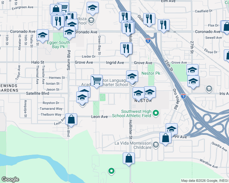 map of restaurants, bars, coffee shops, grocery stores, and more near 2156 Iris Avenue in San Diego