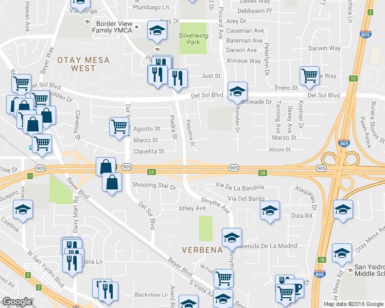 map of restaurants, bars, coffee shops, grocery stores, and more near 1488 Pequena Street in San Diego