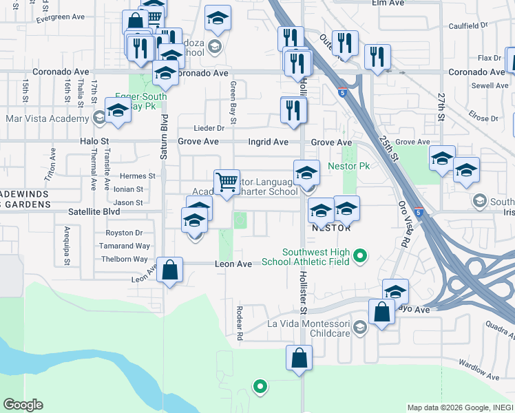 map of restaurants, bars, coffee shops, grocery stores, and more near 2156 Iris Avenue in San Diego