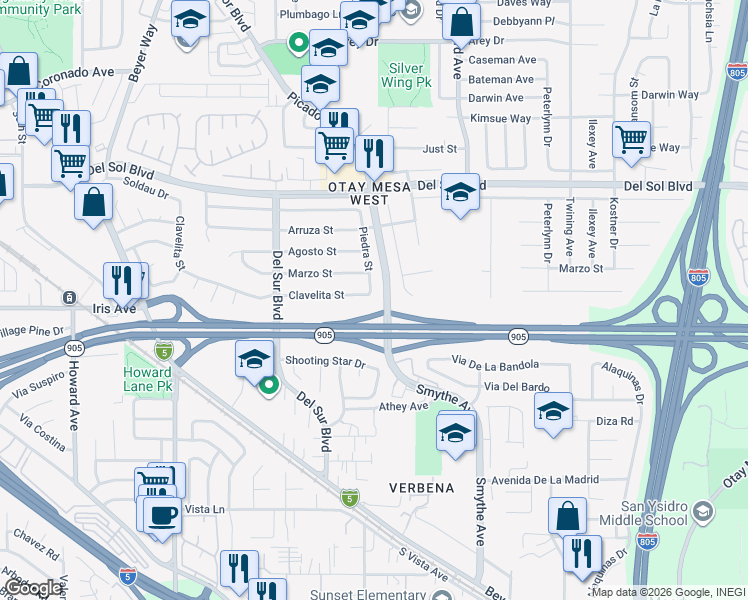 map of restaurants, bars, coffee shops, grocery stores, and more near 3797 Clavelita Street in San Diego