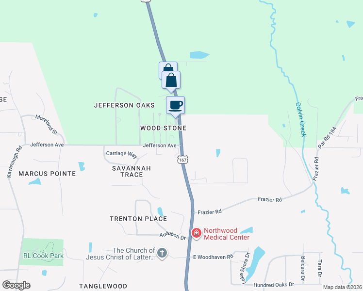 map of restaurants, bars, coffee shops, grocery stores, and more near 5999 Highway 146 in Ruston