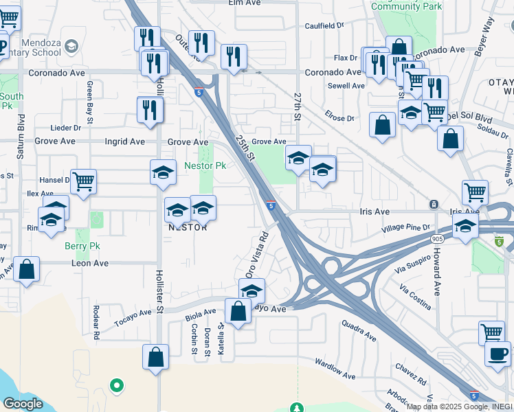 map of restaurants, bars, coffee shops, grocery stores, and more near 1480 Oro Vista Road in San Diego