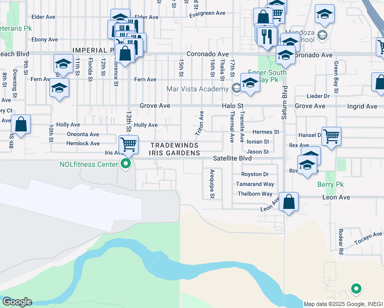 map of restaurants, bars, coffee shops, grocery stores, and more near 1535 Jason Street in San Diego