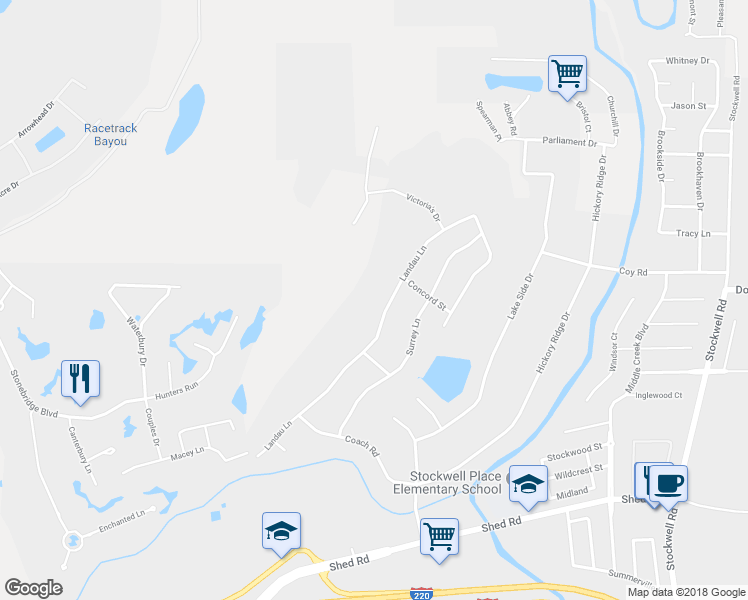 map of restaurants, bars, coffee shops, grocery stores, and more near 2203 Landau Lane in Bossier City