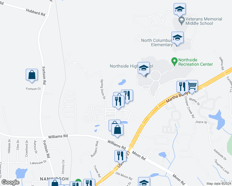 map of restaurants, bars, coffee shops, grocery stores, and more near 8272 Dream Boat Drive in Columbus