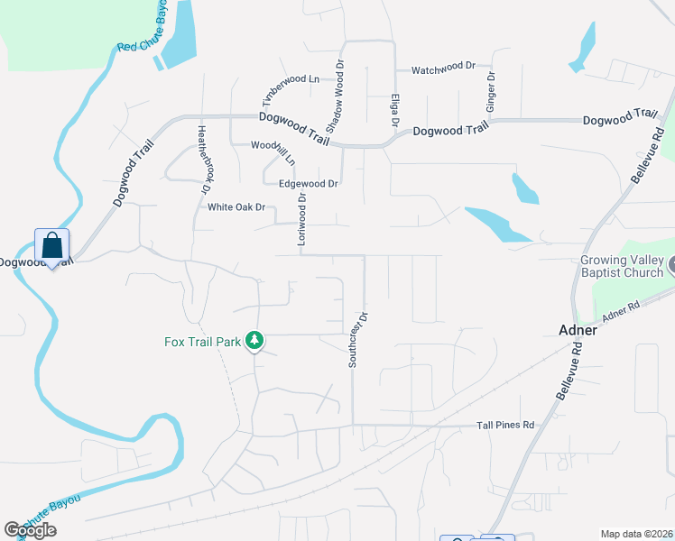 map of restaurants, bars, coffee shops, grocery stores, and more near 128 Satinwood Circle in Haughton