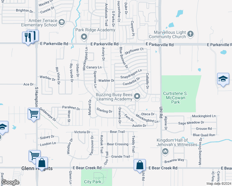 map of restaurants, bars, coffee shops, grocery stores, and more near 600 Trillium Lane in DeSoto