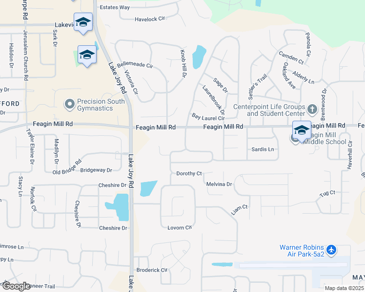 map of restaurants, bars, coffee shops, grocery stores, and more near 196 Tyson Glen Drive in Warner Robins