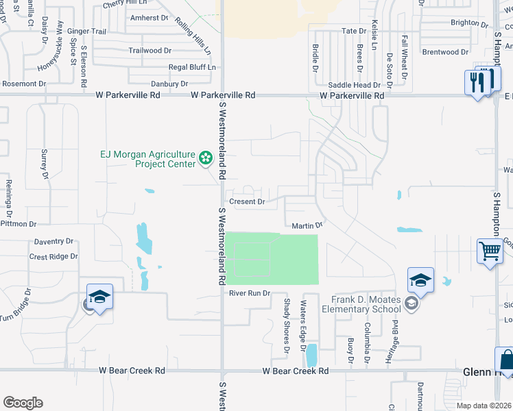 map of restaurants, bars, coffee shops, grocery stores, and more near 720 Cresent Drive in DeSoto