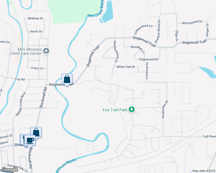 map of restaurants, bars, coffee shops, grocery stores, and more near 224 Dogwood South Lane in Haughton