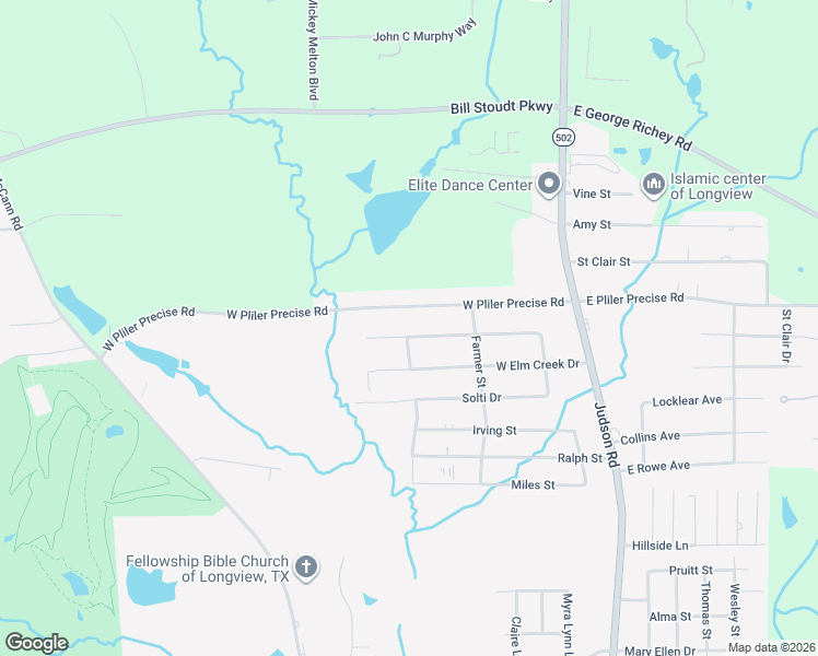 map of restaurants, bars, coffee shops, grocery stores, and more near 317 Harriett Street in Longview