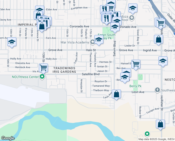 map of restaurants, bars, coffee shops, grocery stores, and more near 1482 Thermal Avenue in San Diego