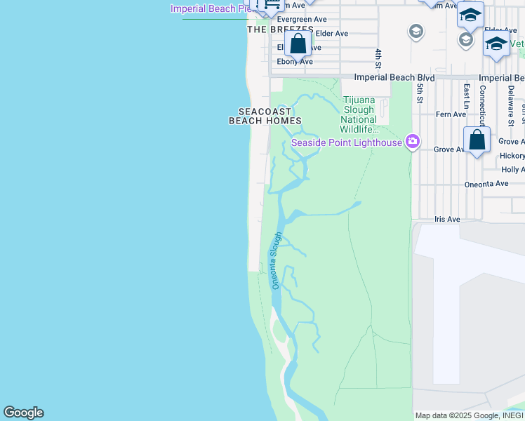 map of restaurants, bars, coffee shops, grocery stores, and more near 1482 Seacoast Drive in Imperial Beach