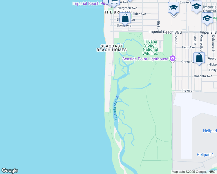 map of restaurants, bars, coffee shops, grocery stores, and more near 1482 Seacoast Drive in Imperial Beach