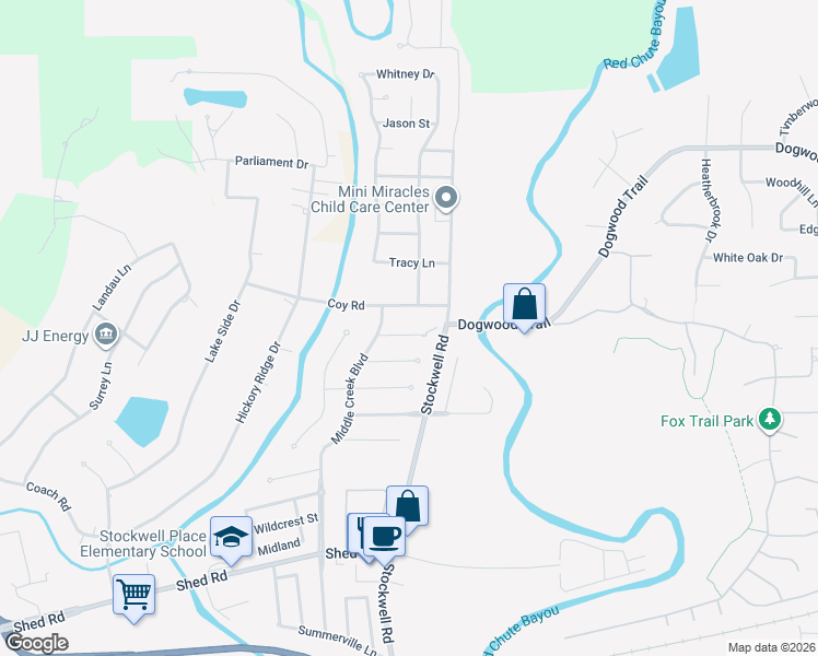 map of restaurants, bars, coffee shops, grocery stores, and more near 6009 Pepperwood Circle in Bossier City
